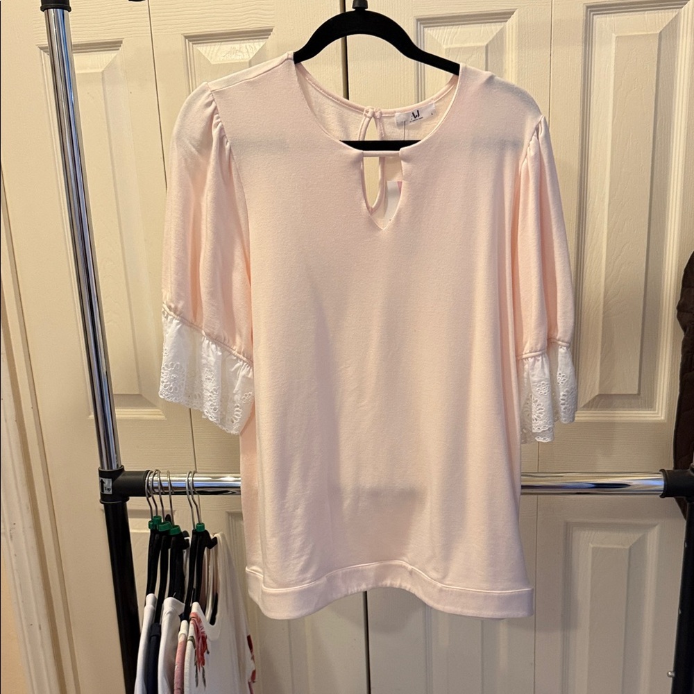 Women's Light Pink Lace-Trim Blouse